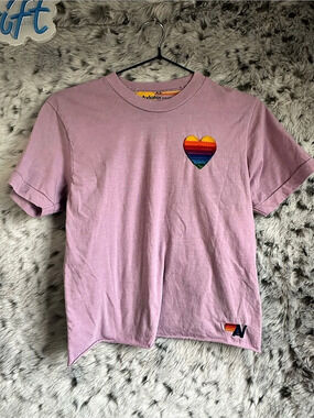 Aviator Nation Heart Embroidery Boyfriend Tee Pink.   335